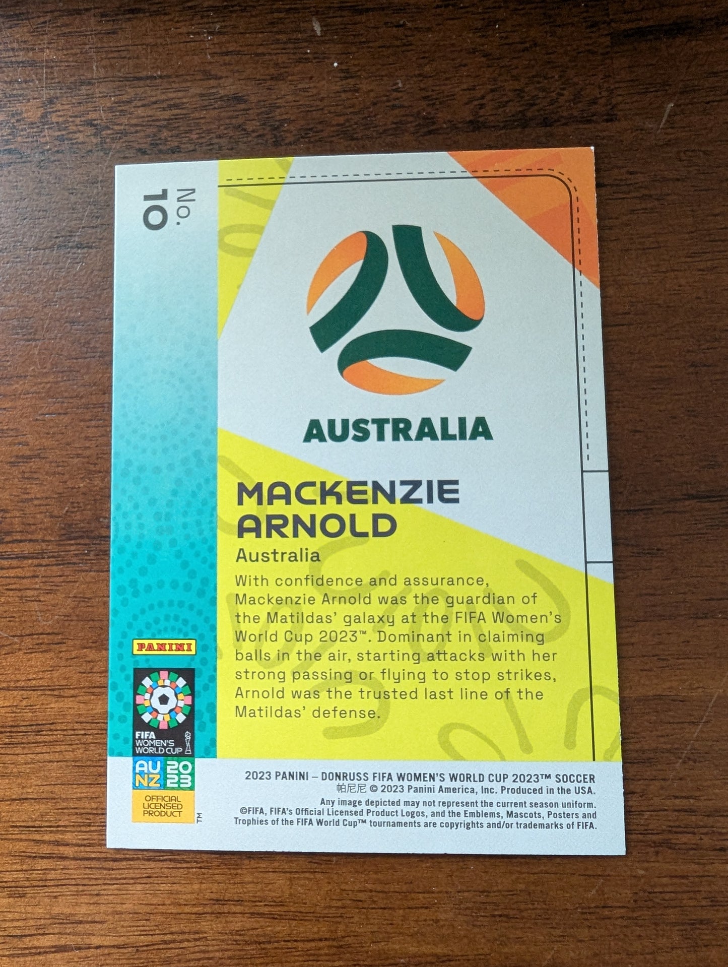 2023 Fifa Women's World Cup - Mackenzie Arnold #10 - Rookie - Australia