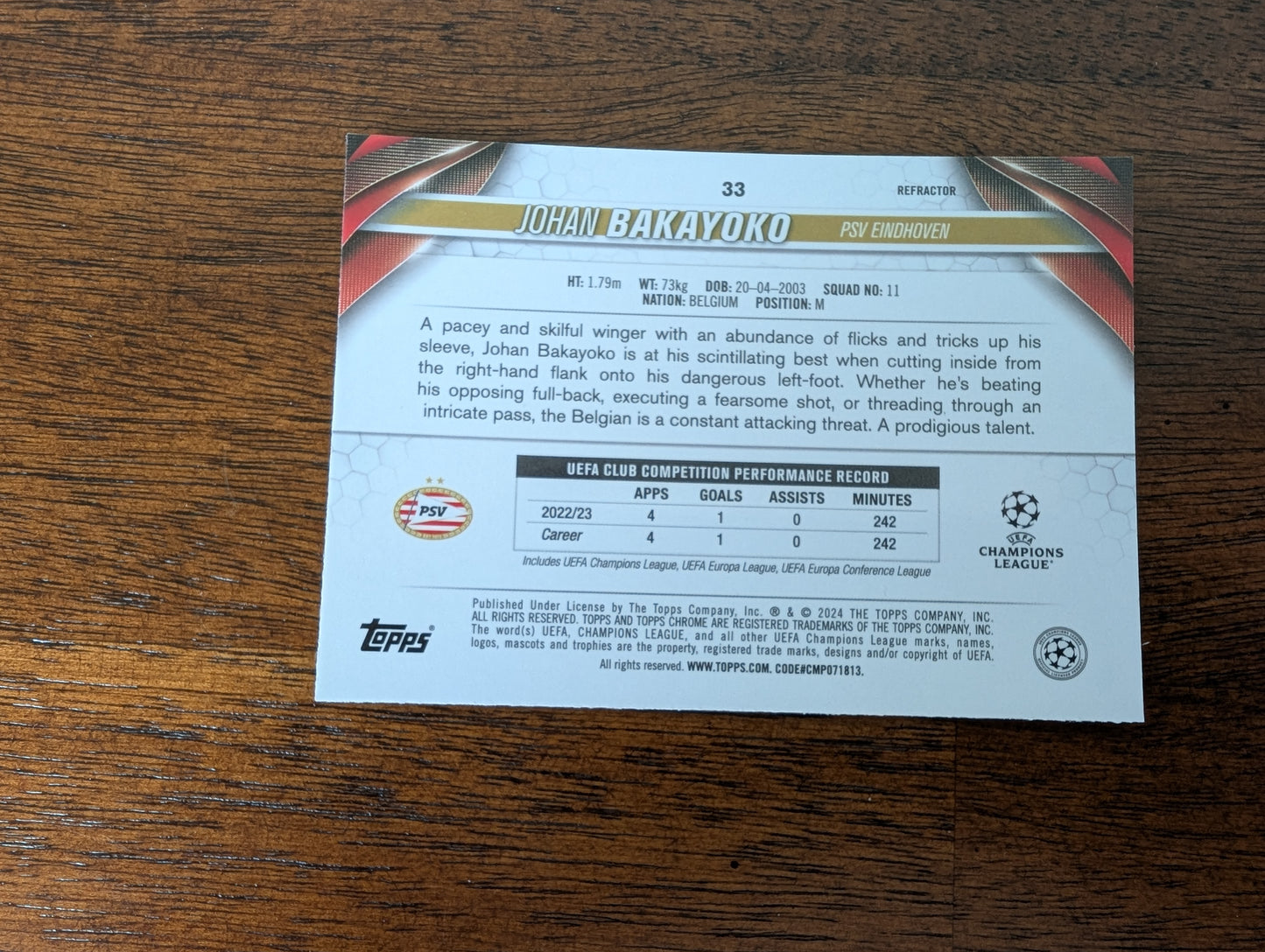 Johan Bakayoko - PSV Eindhoven - Topps Chrome - #33 - Future Stars