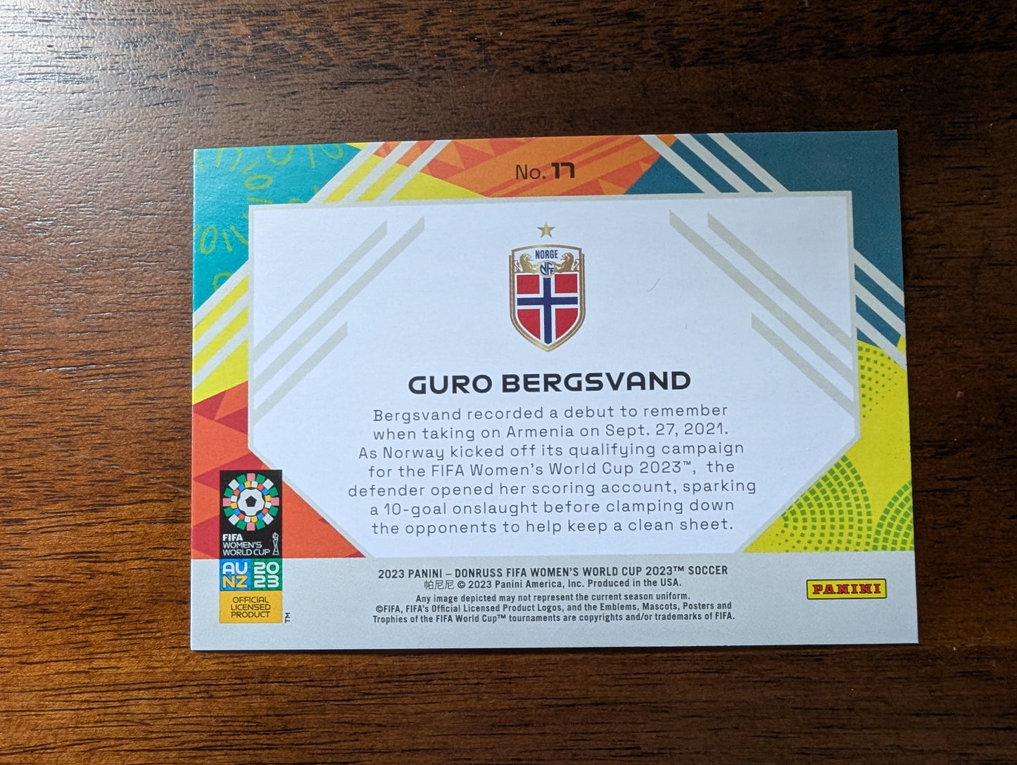 2023 Fifa Women's World Cup - Guro Bergsvand - Norway - Field Vision - Rookie - #17