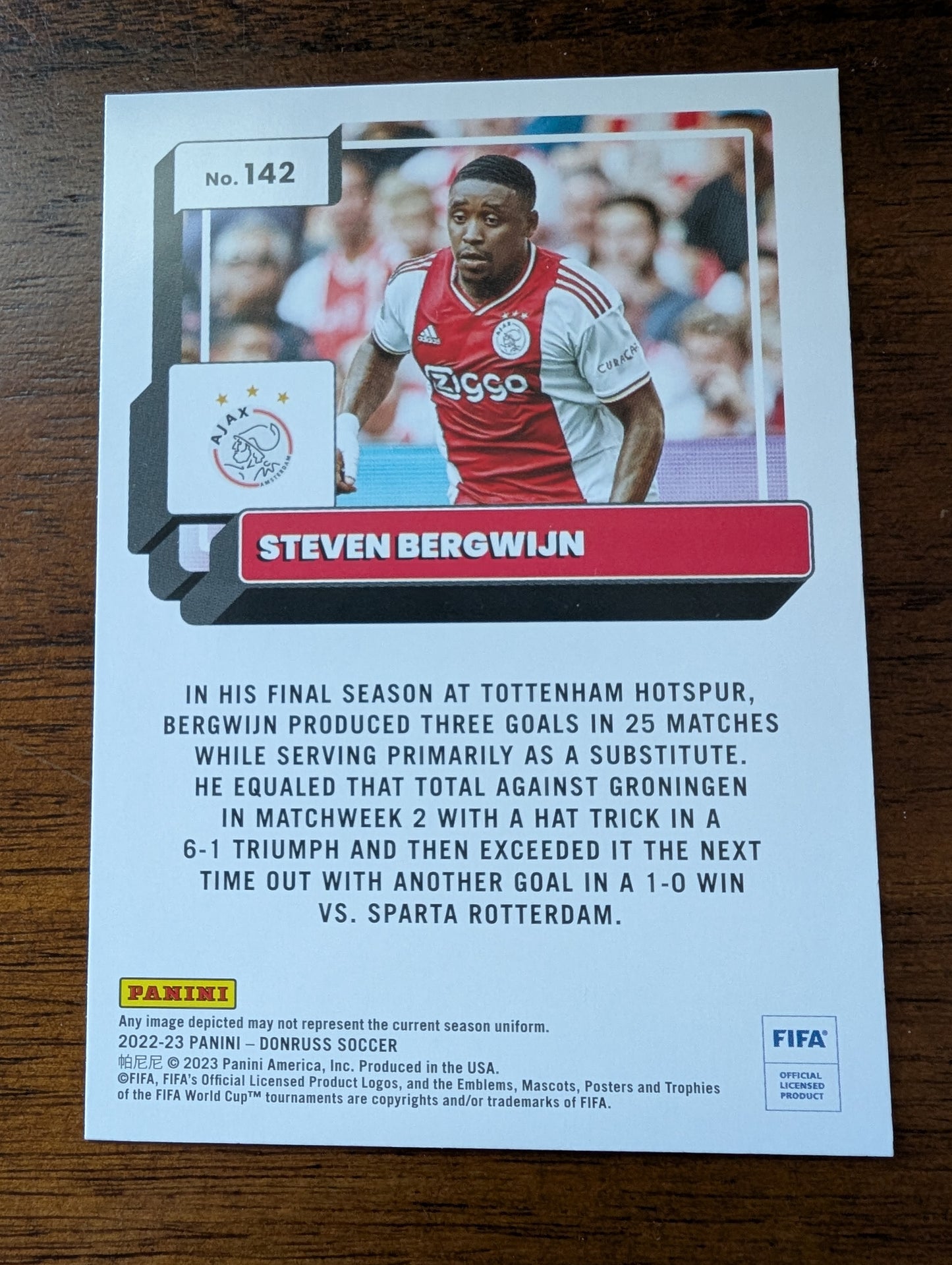 FIFA 2022-23 Panini Donruss - Base - Steven Bergwijn #142 - AFC Ajax