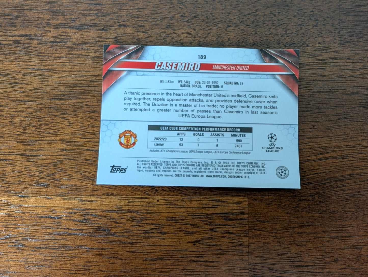 Casemiro - Manchester United - Topps Chrome - #189