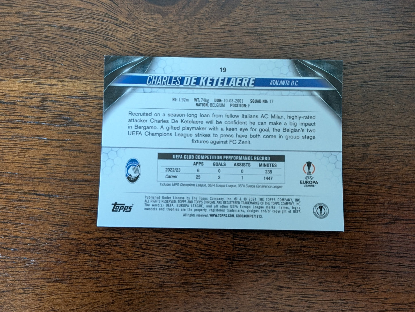 Charles de Ketelaere - Atalanta B.C. - Topps Chrome - #19