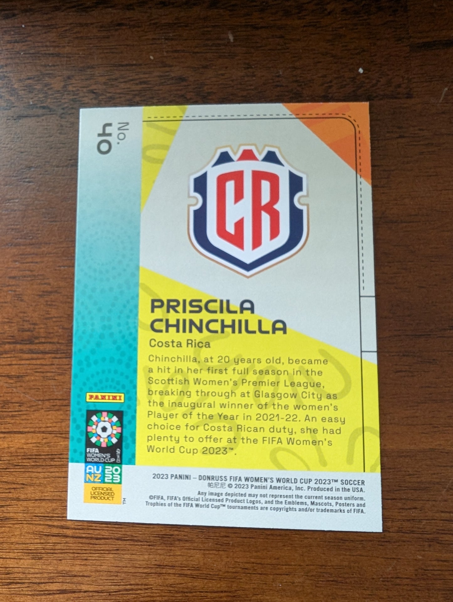 2023 Fifa Women's World Cup - Priscila Chinchilla #40 - Rookie - Costa Rica