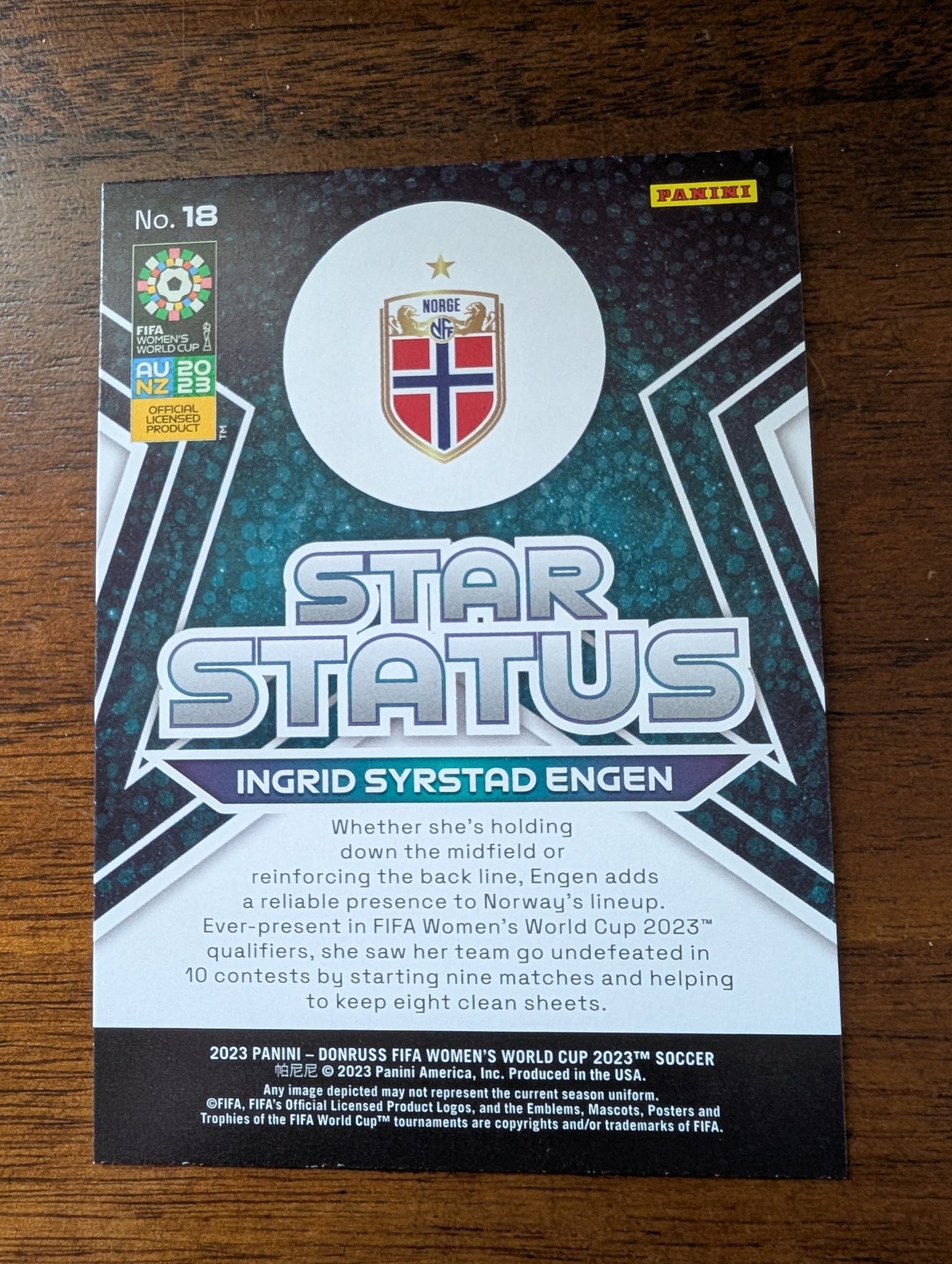 2023 Fifa Women's World Cup Ingrid - Syrstad Engen - Norway - Star Status - #18