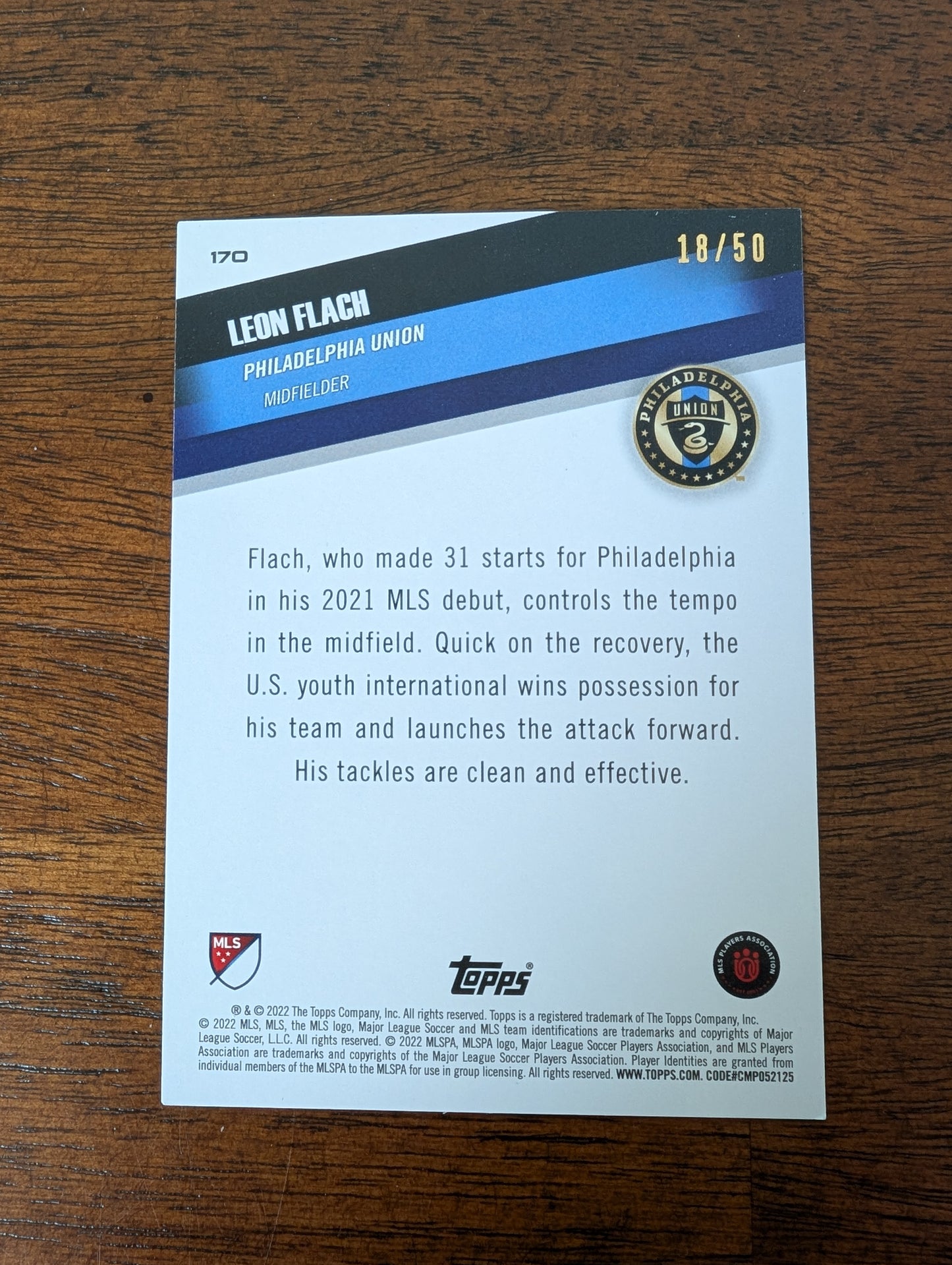 Leon Flach - Philadelphia Union - Topps Major League 2022 - #170 - 18/50