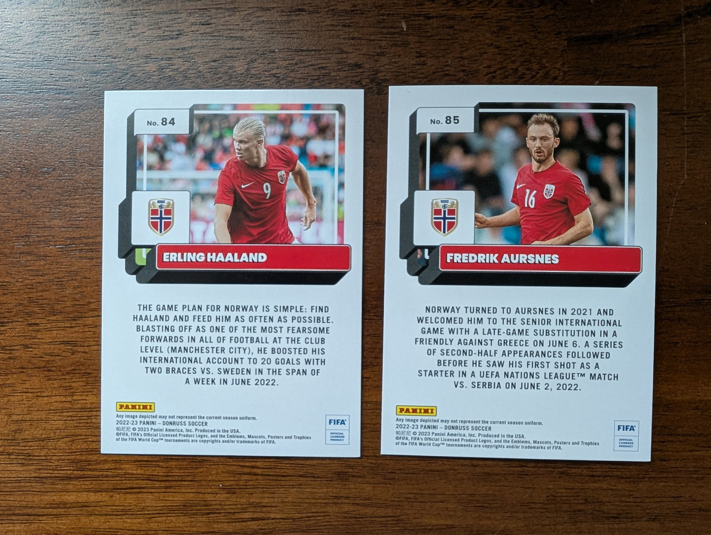 FIFA 2022-23 Panini Donruss - Base - Erling Haaland #84 - Fredrik Aursnes #85 Rookie - Norway