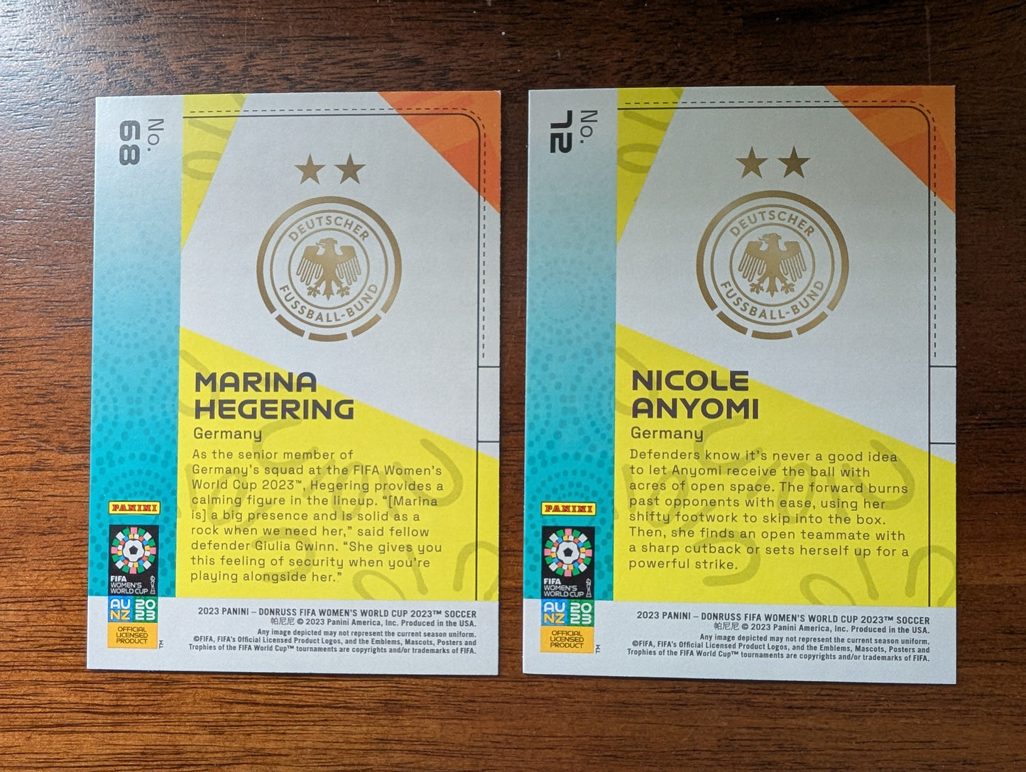 2023 Fifa Women's World Cup - Marina Hegering Rookie #68 - Nicole Anyomi Rookie #72 - Germany