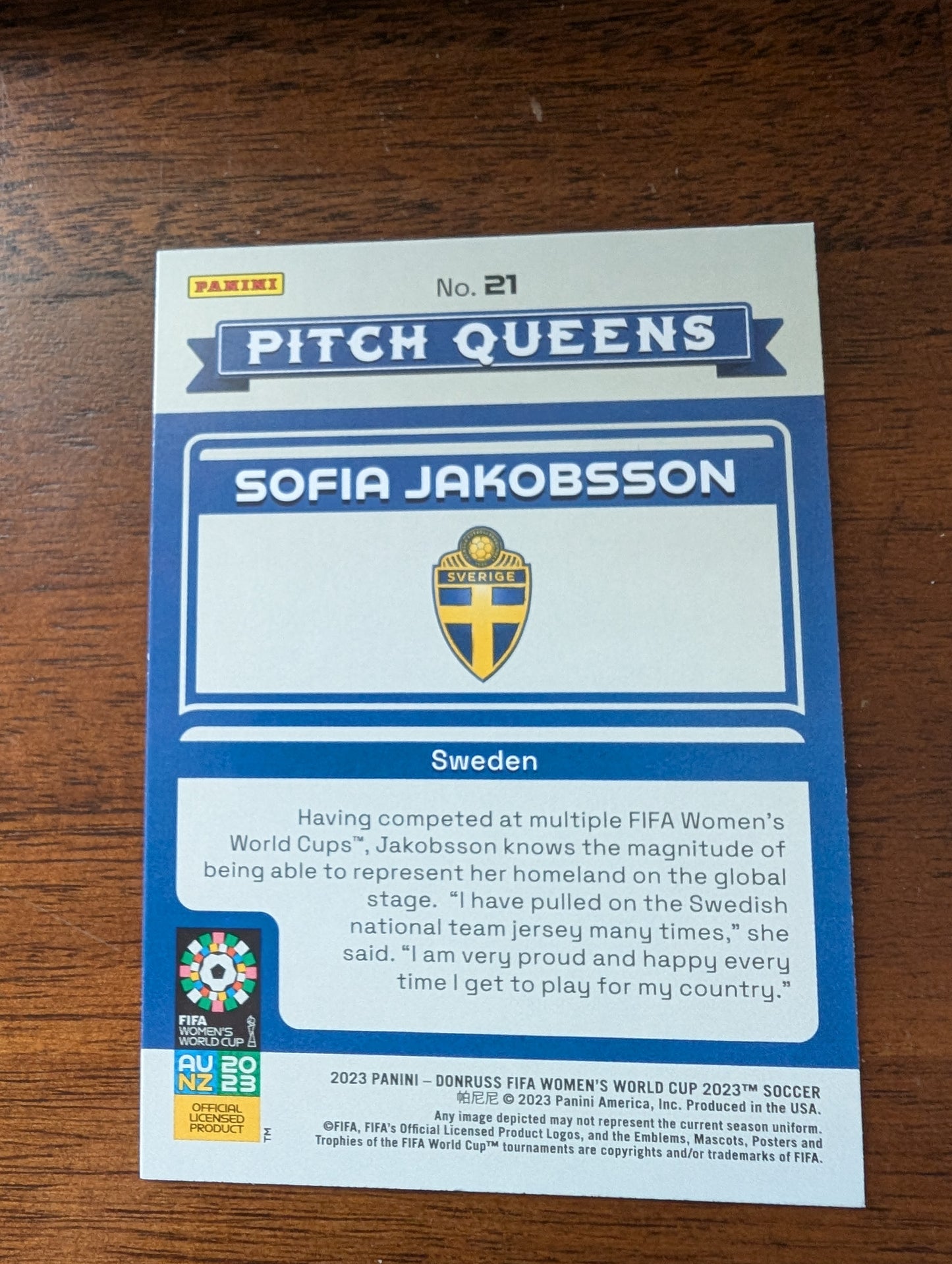 2023 Donruss FIFA Women's World Cup - Sofia Jakobsson - Sweden - Pitch Queens - #21