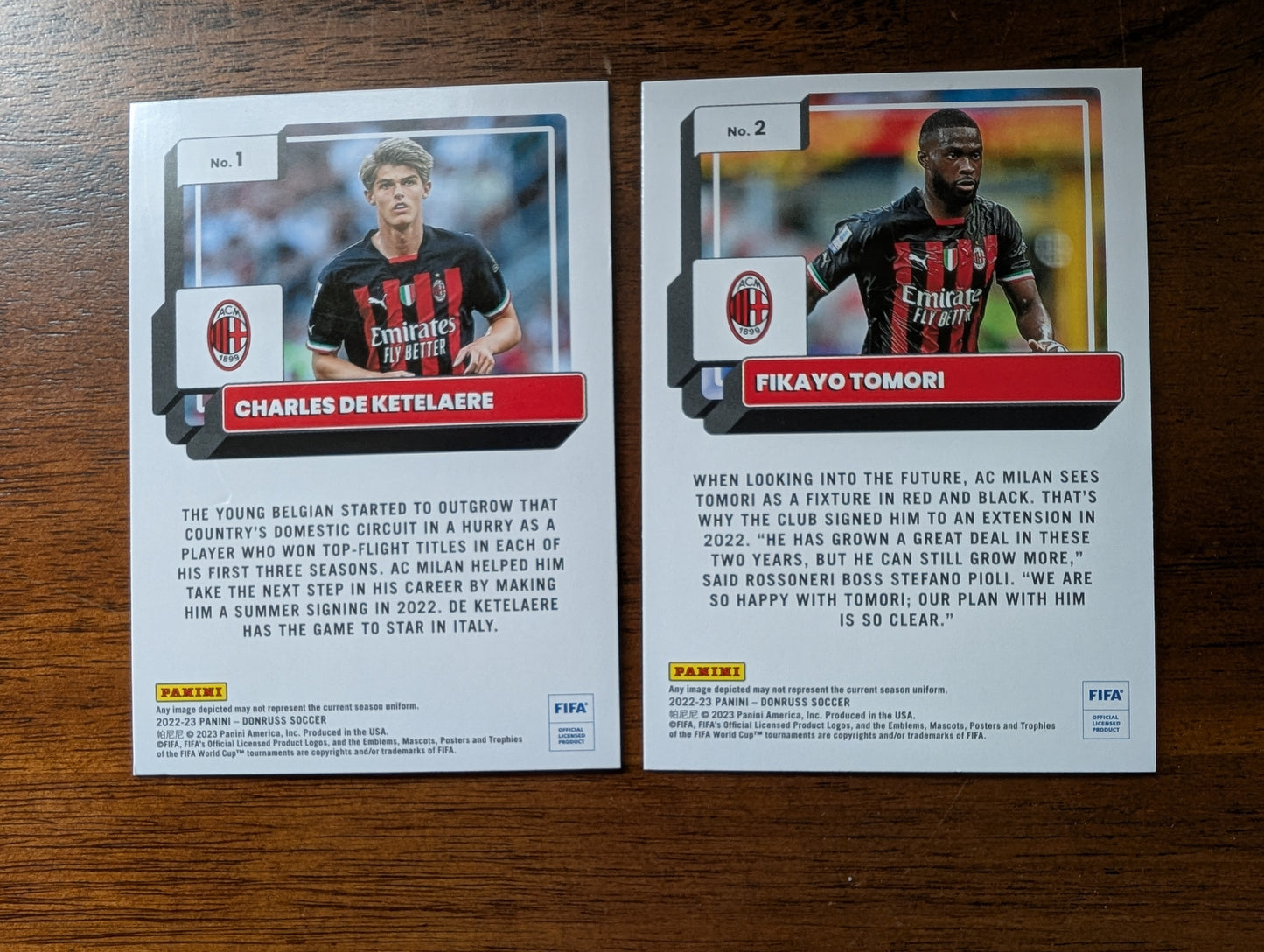 FIFA 2022-23 Panini Donruss - Base - Charles de Ketelaere #1 - Fikayo Tomori #2 - AC Milan