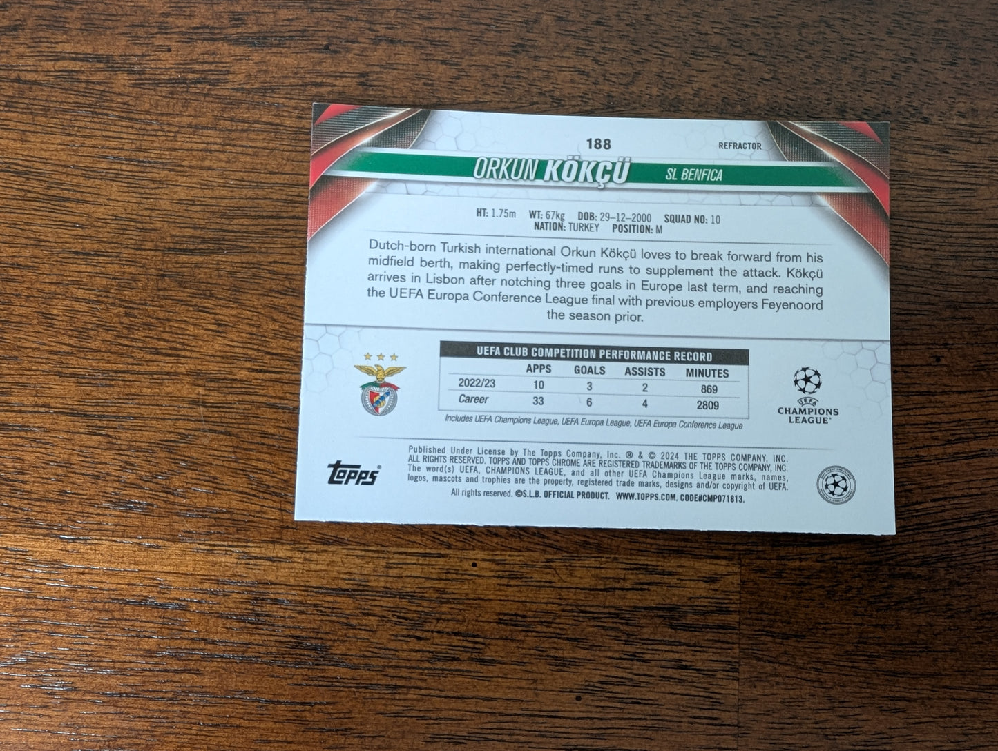 Orkun Kokcu - SL Benfica - Topps Chrome - #188