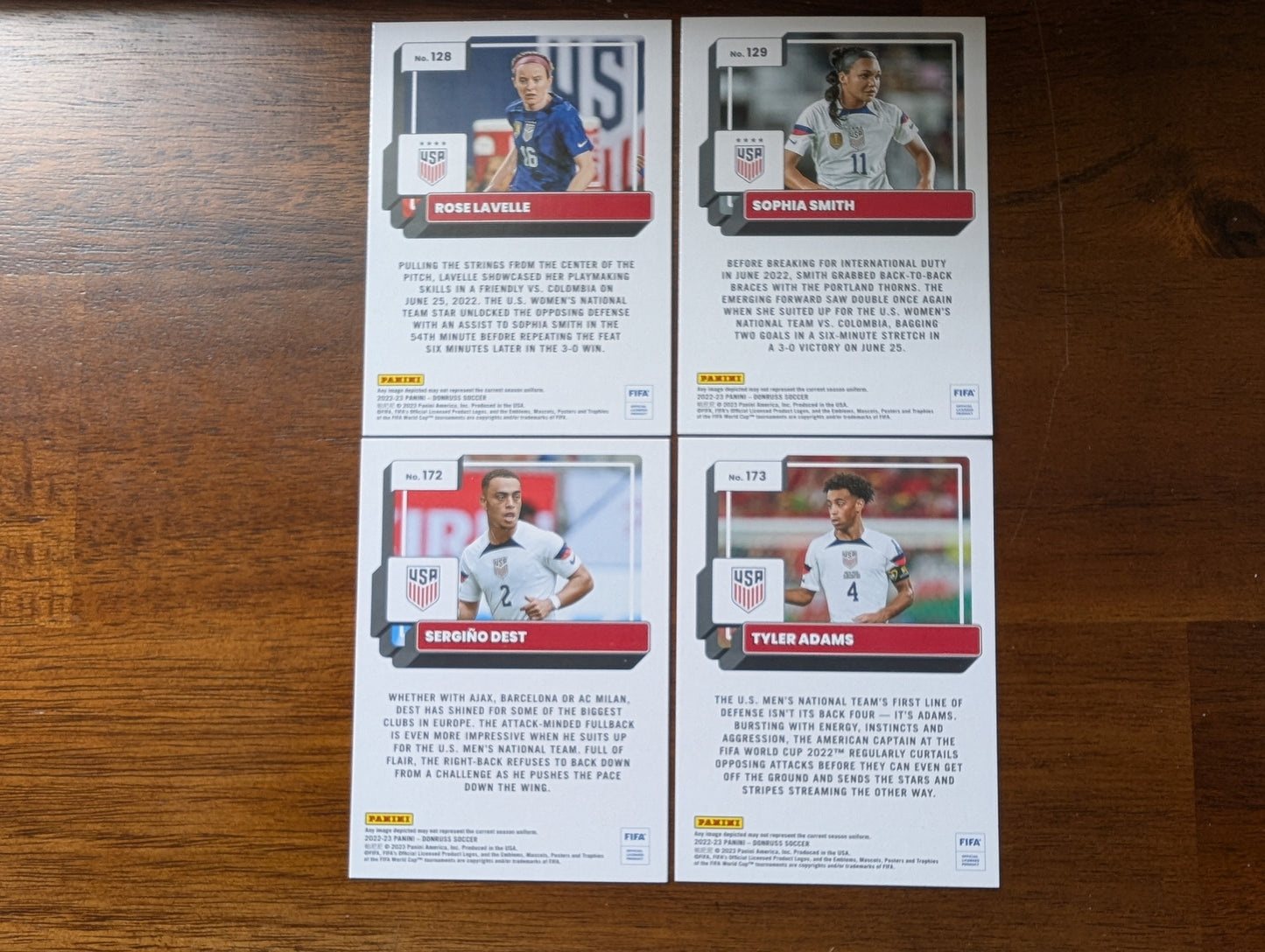 FIFA 2022-23 Panini Donruss - Base - Rose Lavelle #128 - Sophia Smith #129 - Sergino Dest #172 - Tyler Adams #173 - United States