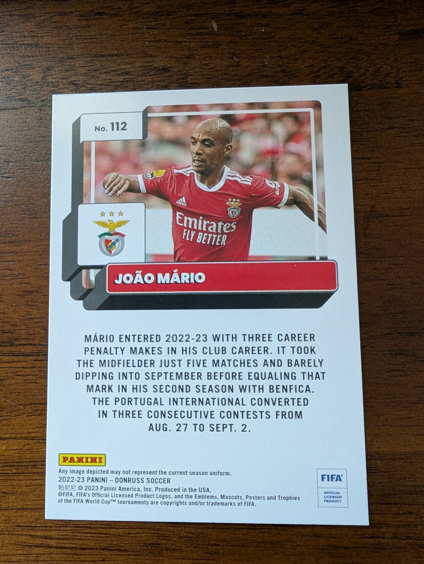 FIFA 2022-23 Panini Donruss - Base - Joao Mario #112 - SL Benfica