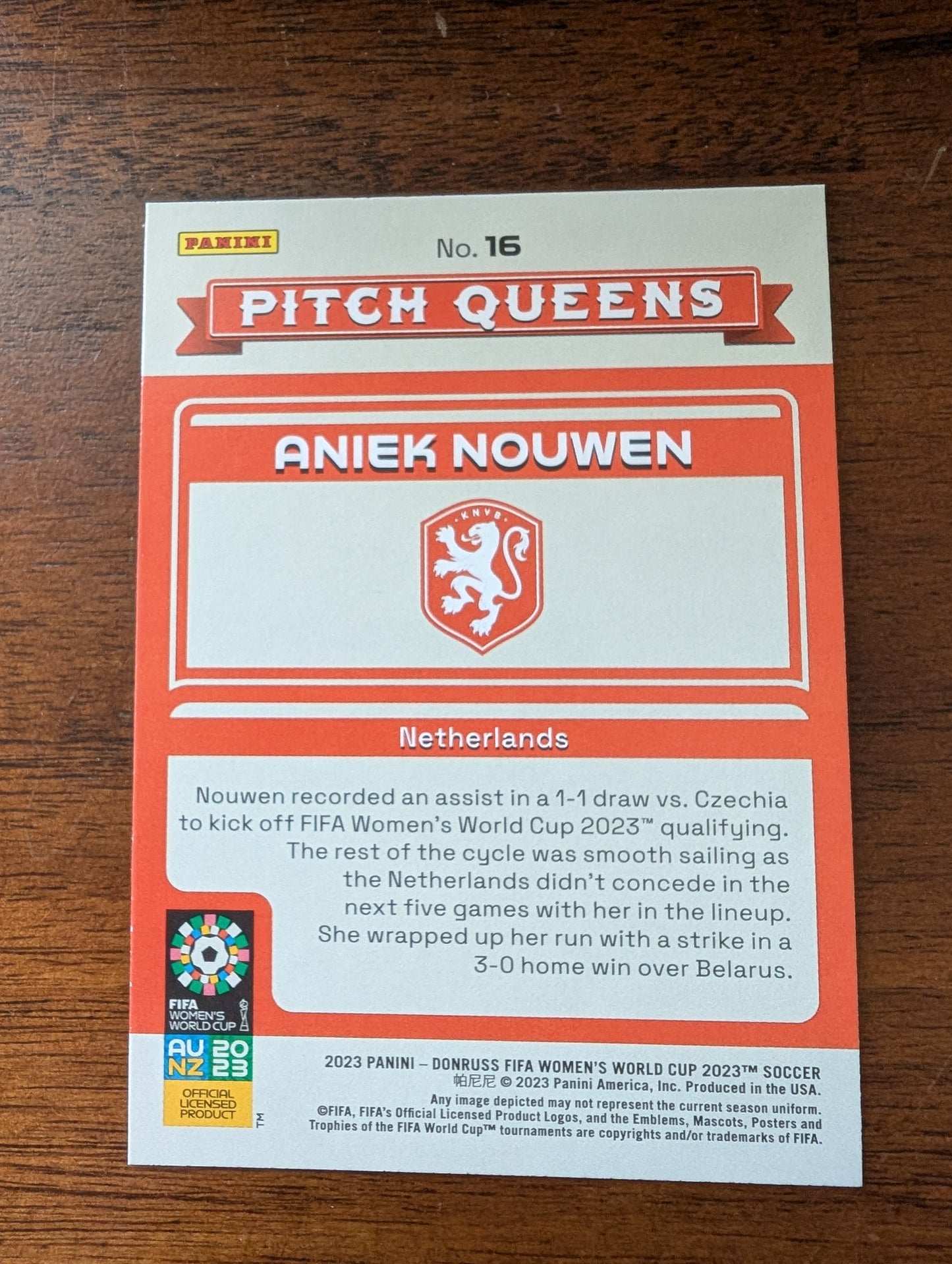 2023 Donruss FIFA Women's World Cup - Aniek Nouwen - Netherlands - Pitch Queens - Rookie - #16