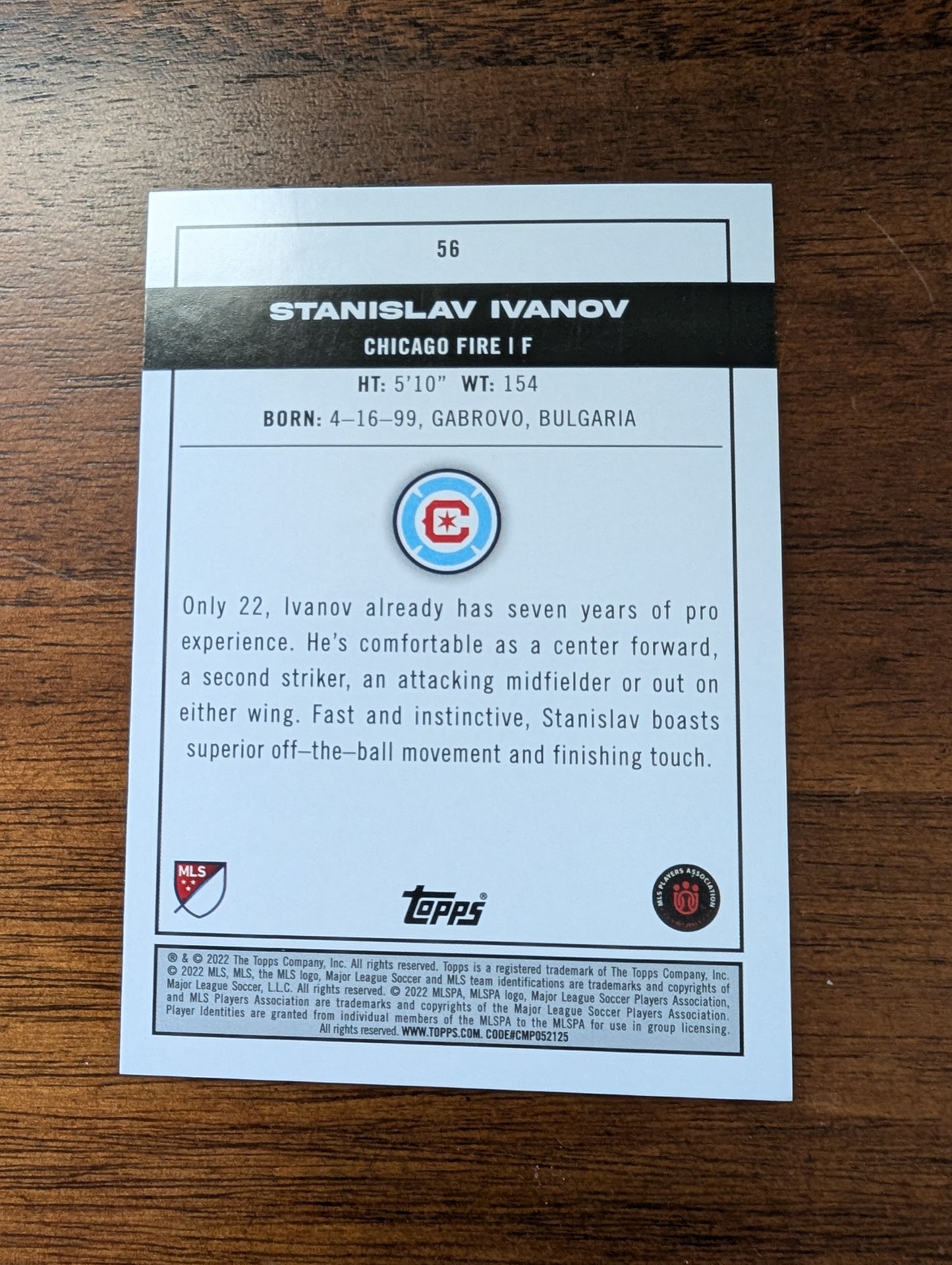 Stanislav Ivanov - Chicago Fire - Topps Major League Soccer - #56 - Rookie