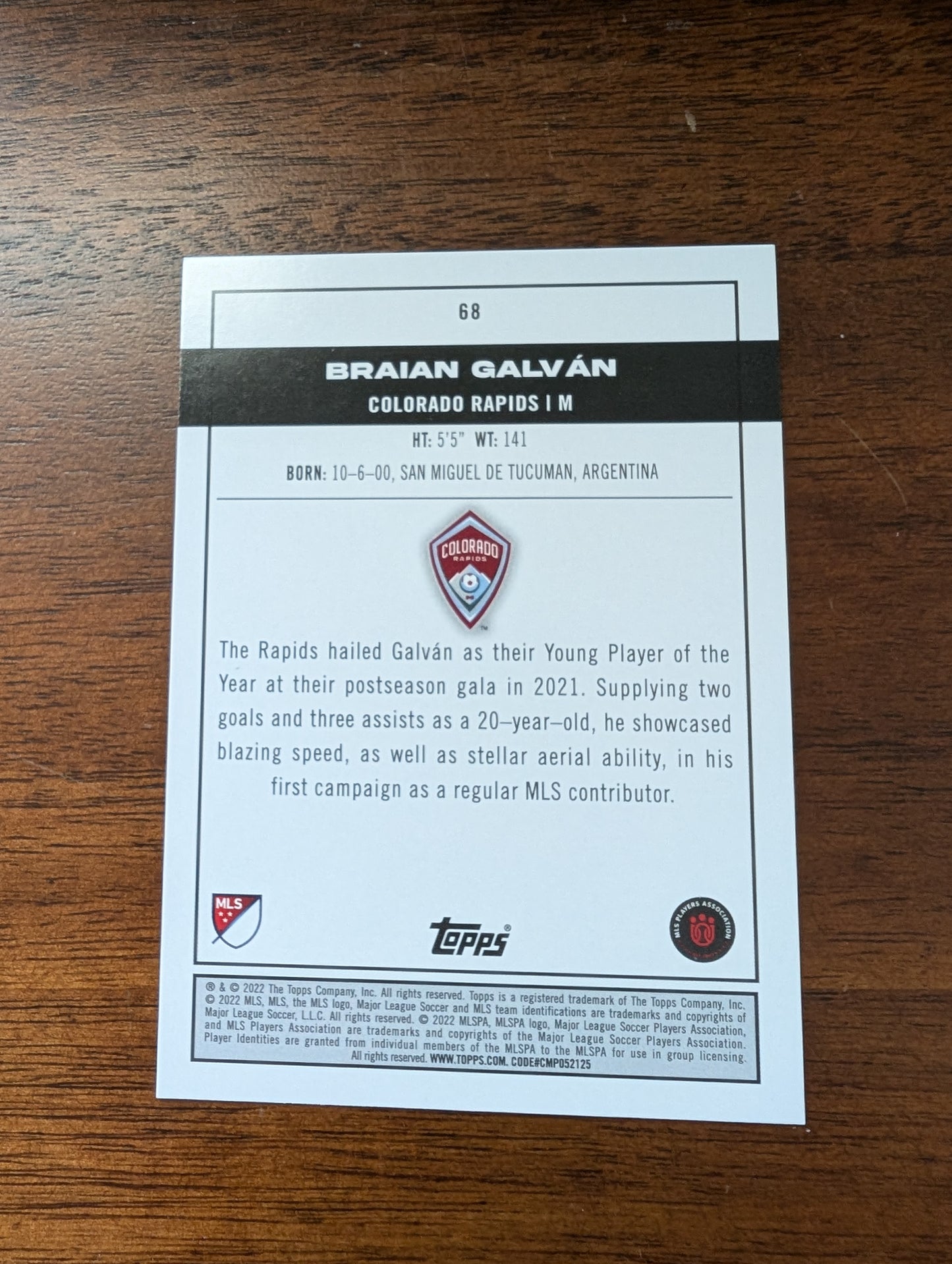 Braian Galvan - Colorado Rapids - Topps Major League Soccer - #68 - Rookie - Pitch Prodigies