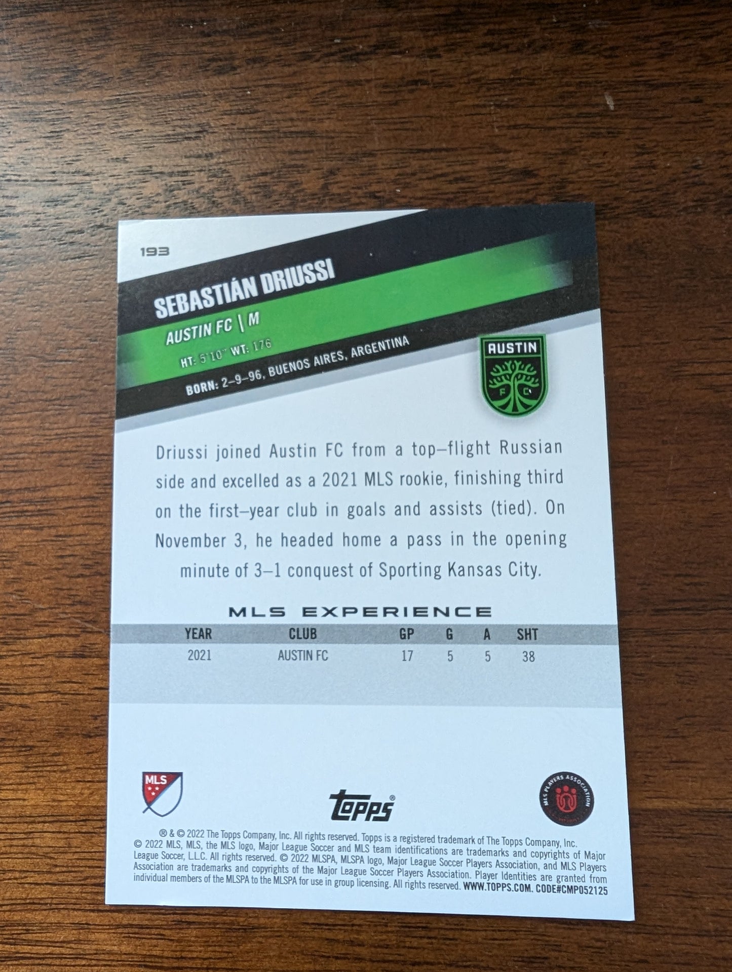 Sebastian Driussi - Austin FC - Topps Major League Soccer - #193