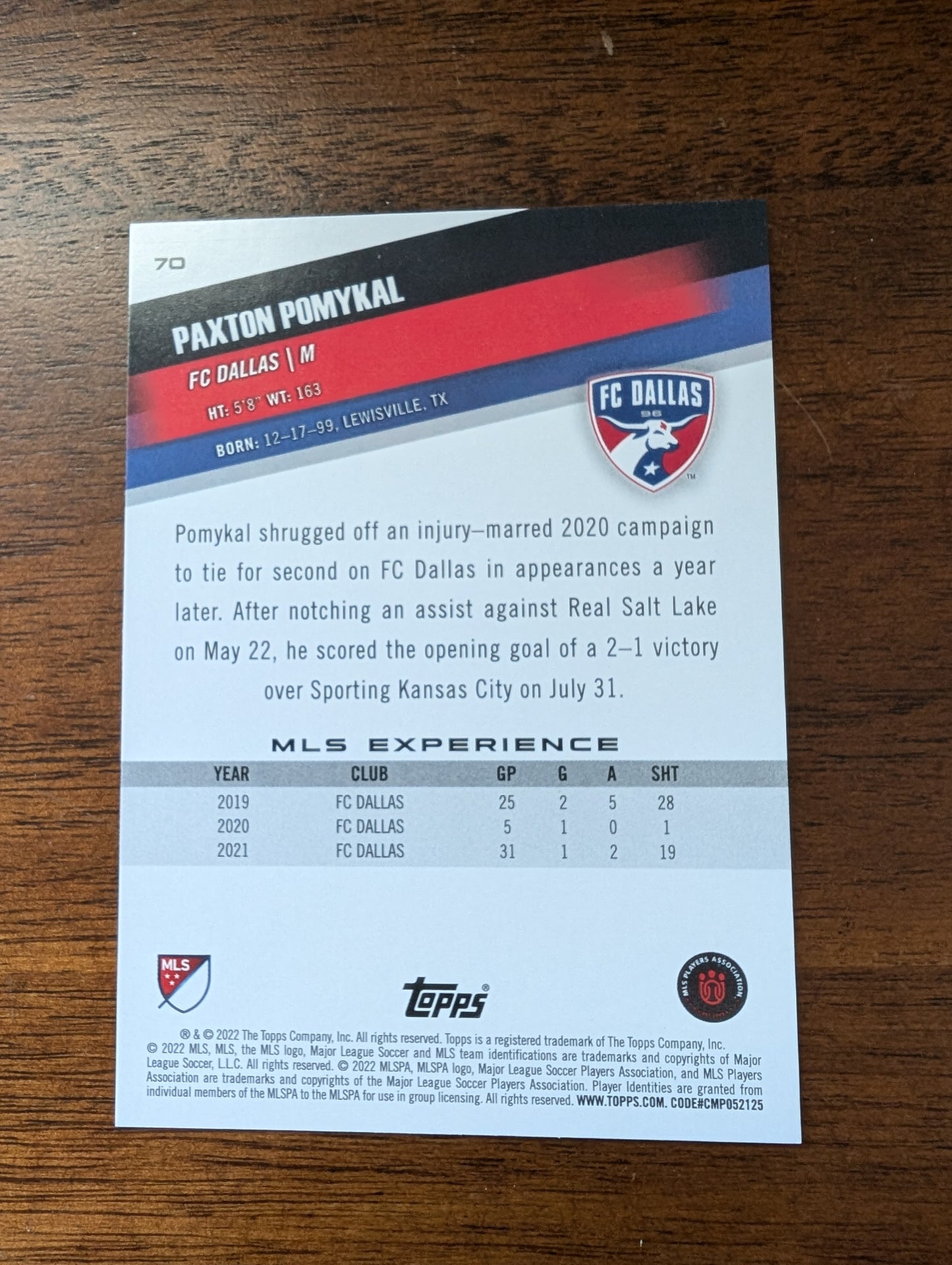 Paxton Pomykal - FC Dallas - Topps Major League Soccer - #70