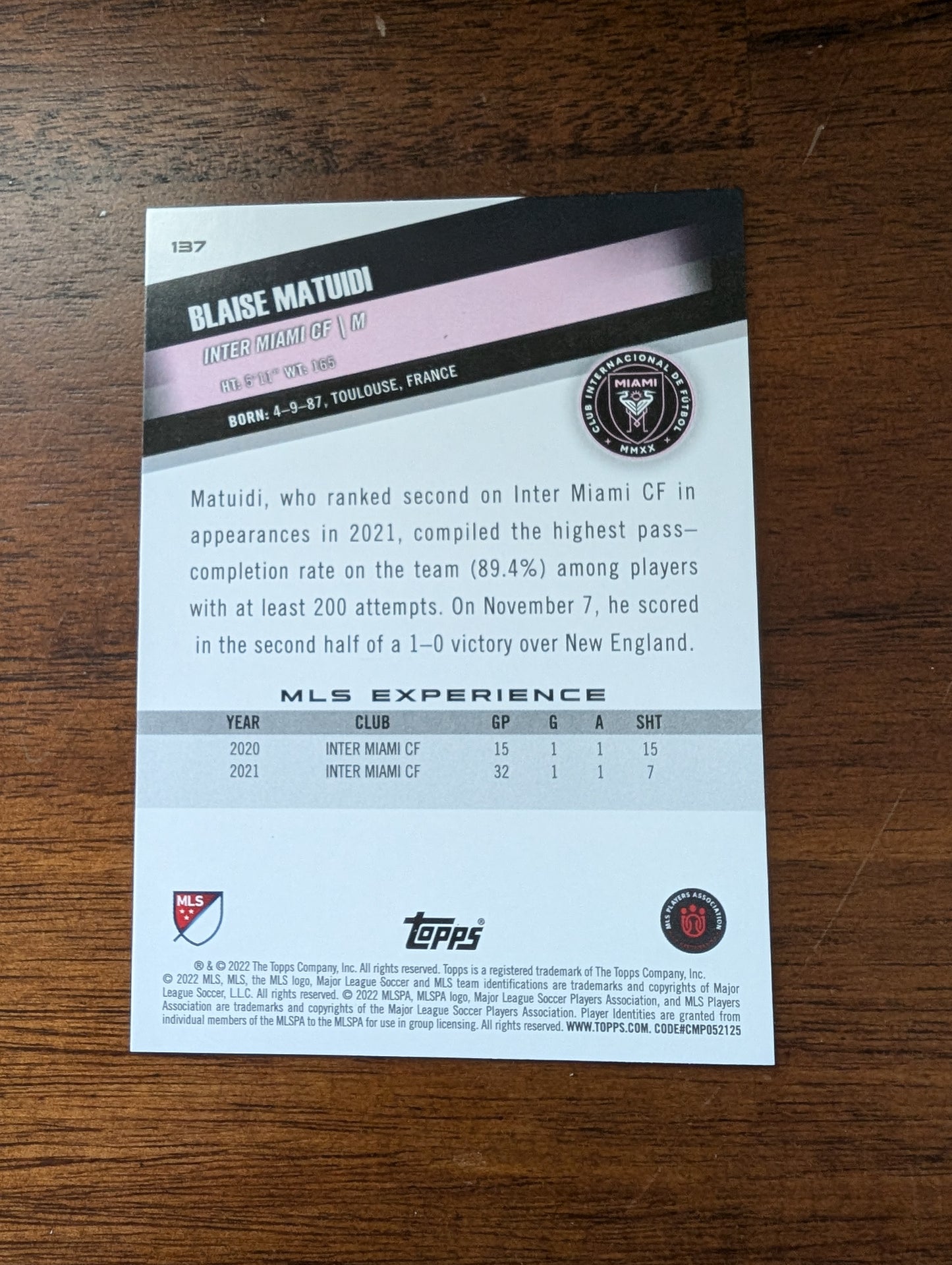 Blaise Matuidi - Inter Miami CF - Topps Major League Soccer - #137