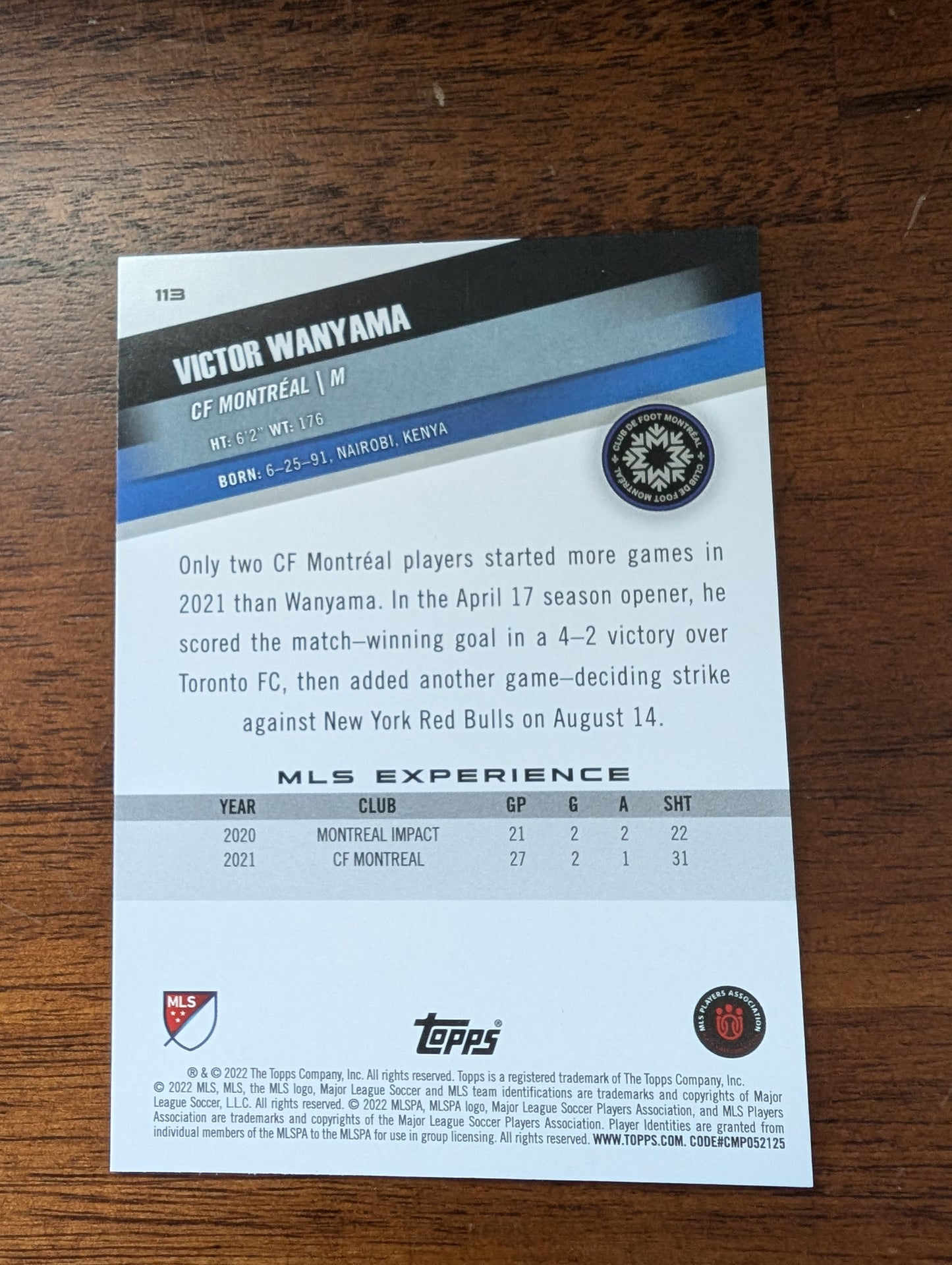 Victor Wanyama - CF Montreal - Topps Major League Soccer - #113