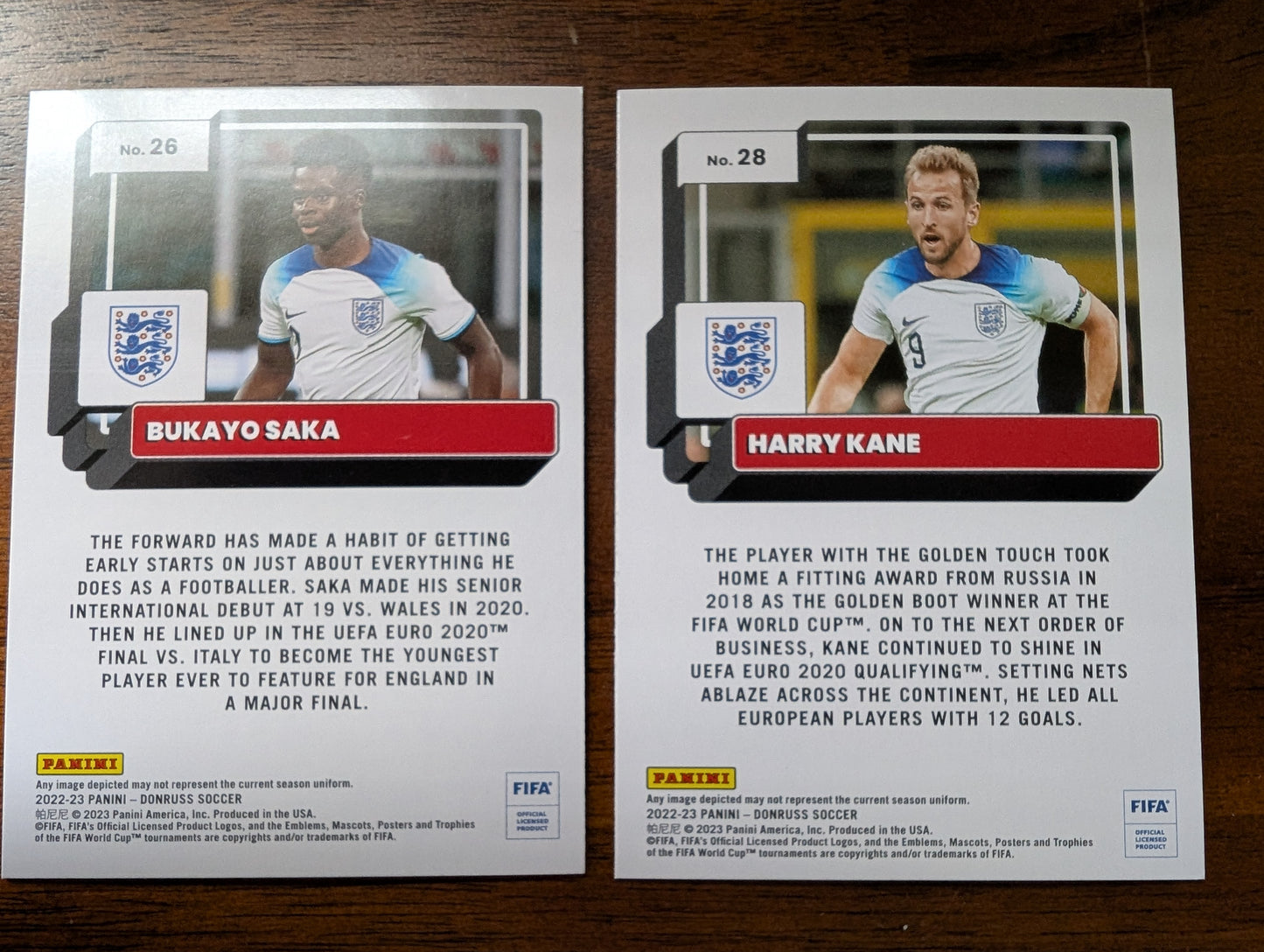 FIFA 2022-23 Panini Donruss - Base - Bukayo Saka #26 - Harry Kane #28 - England
