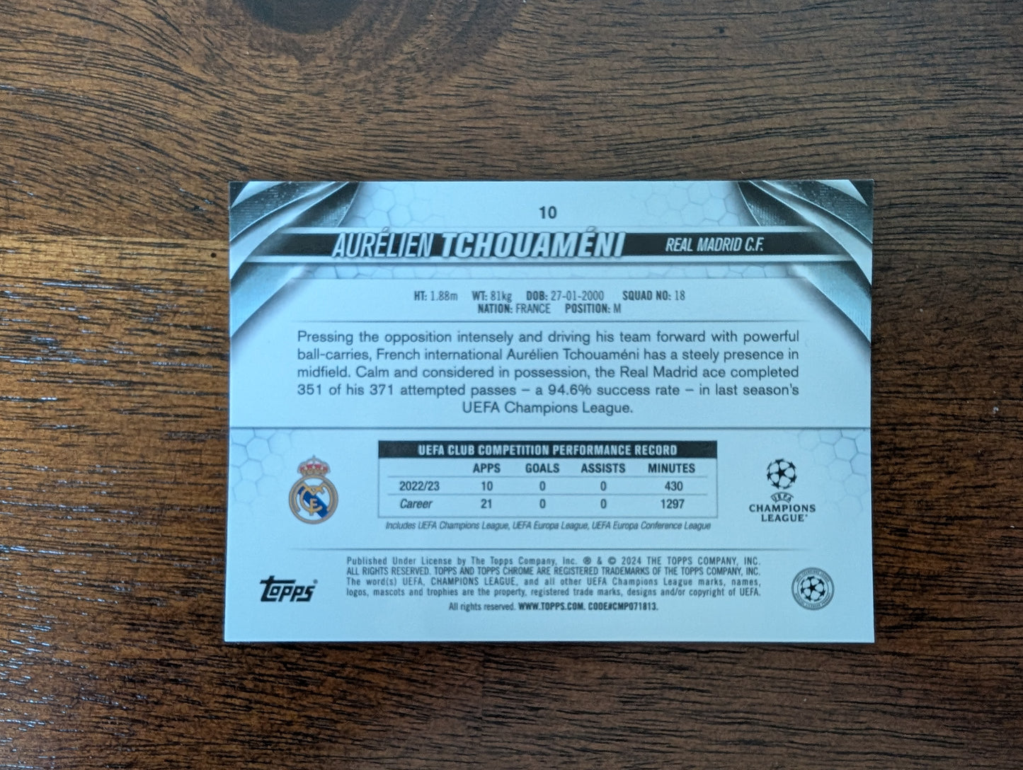 Aurelien Tchouameni - Real Madrid C.F. - Topps Chrome - #10