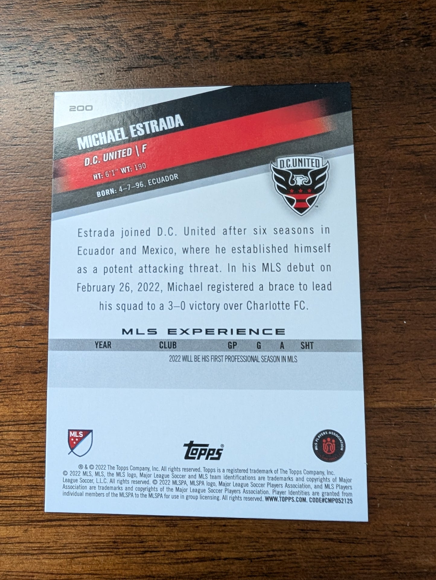 Michael Estrada - D.C. United - Topps Major League Soccer - #200 - Icy White Foil
