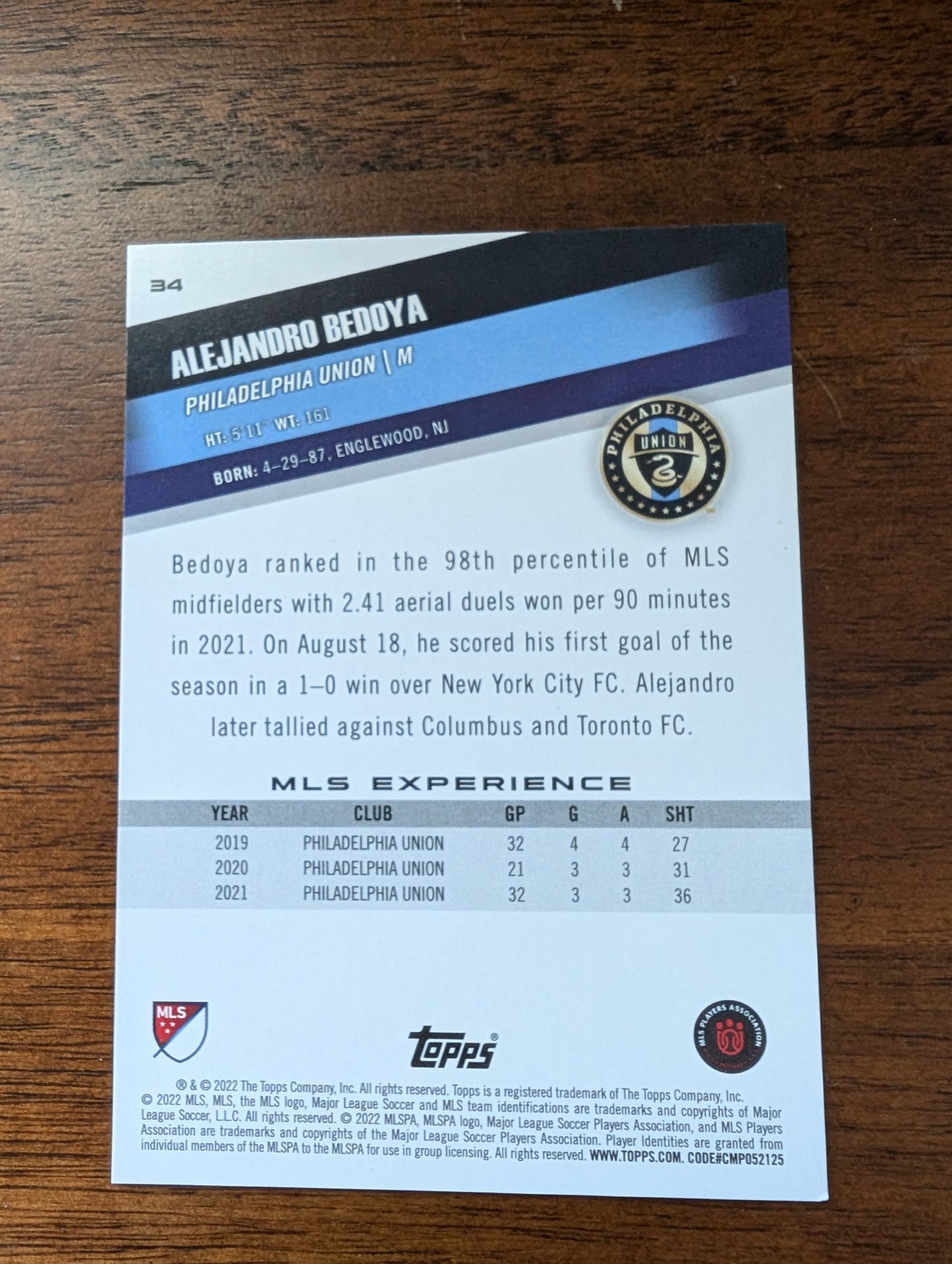Alejandro Bedoya - Philadelphia Union - Topps Major League Soccer - #34