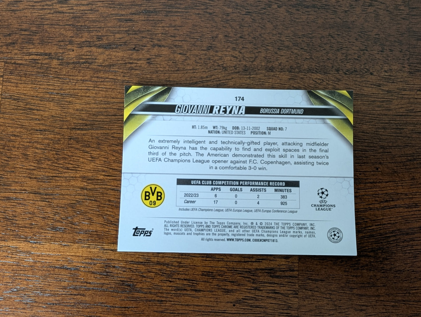 Giovanni Reyna - Borussia Dortmund - Topps Chrome - #174