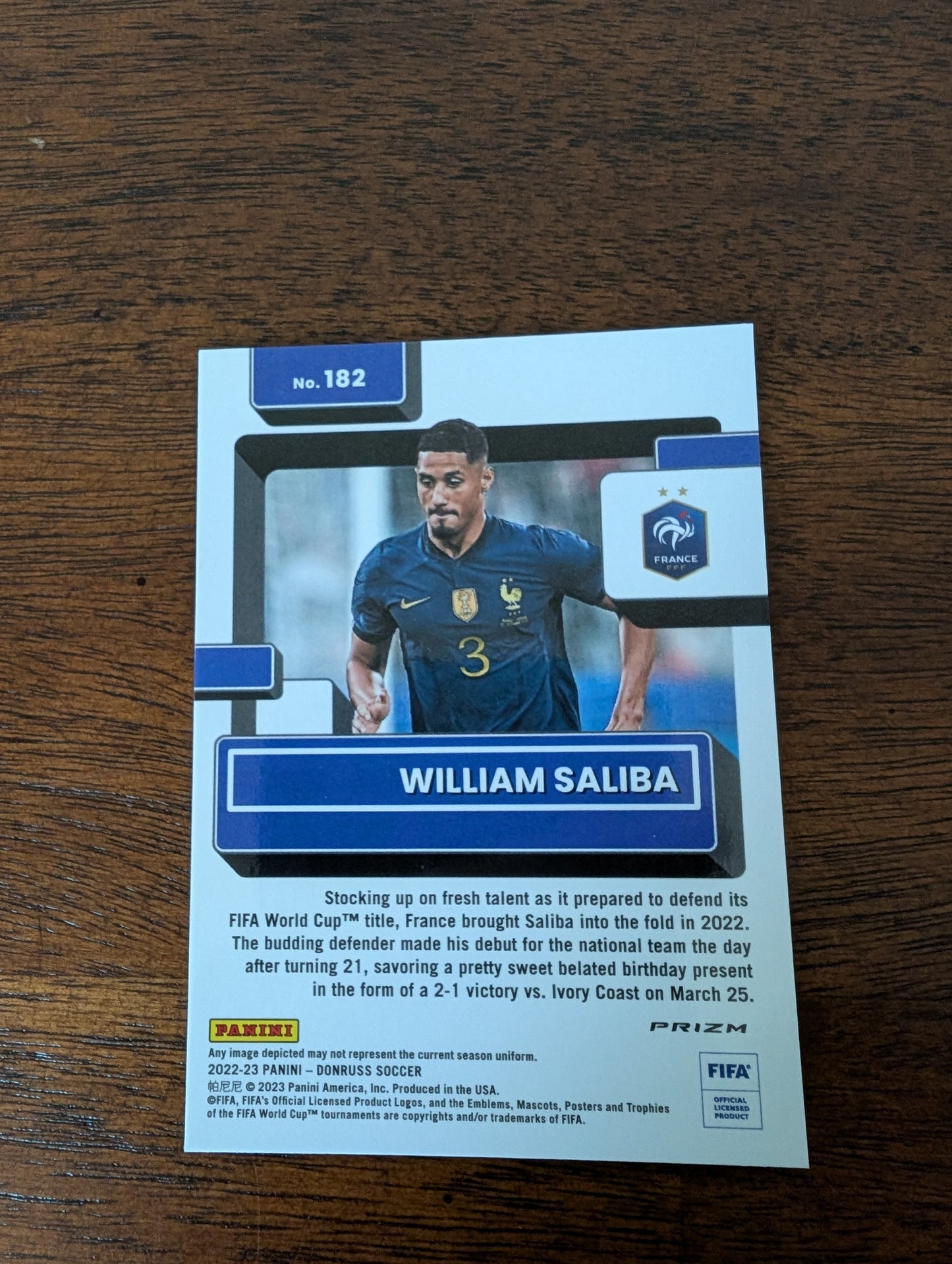 FIFA 2022-23 Panini Donruss -  Optic Soccer - William Saliba - France - #182 - Green Cracked Ice - Rated Rookie