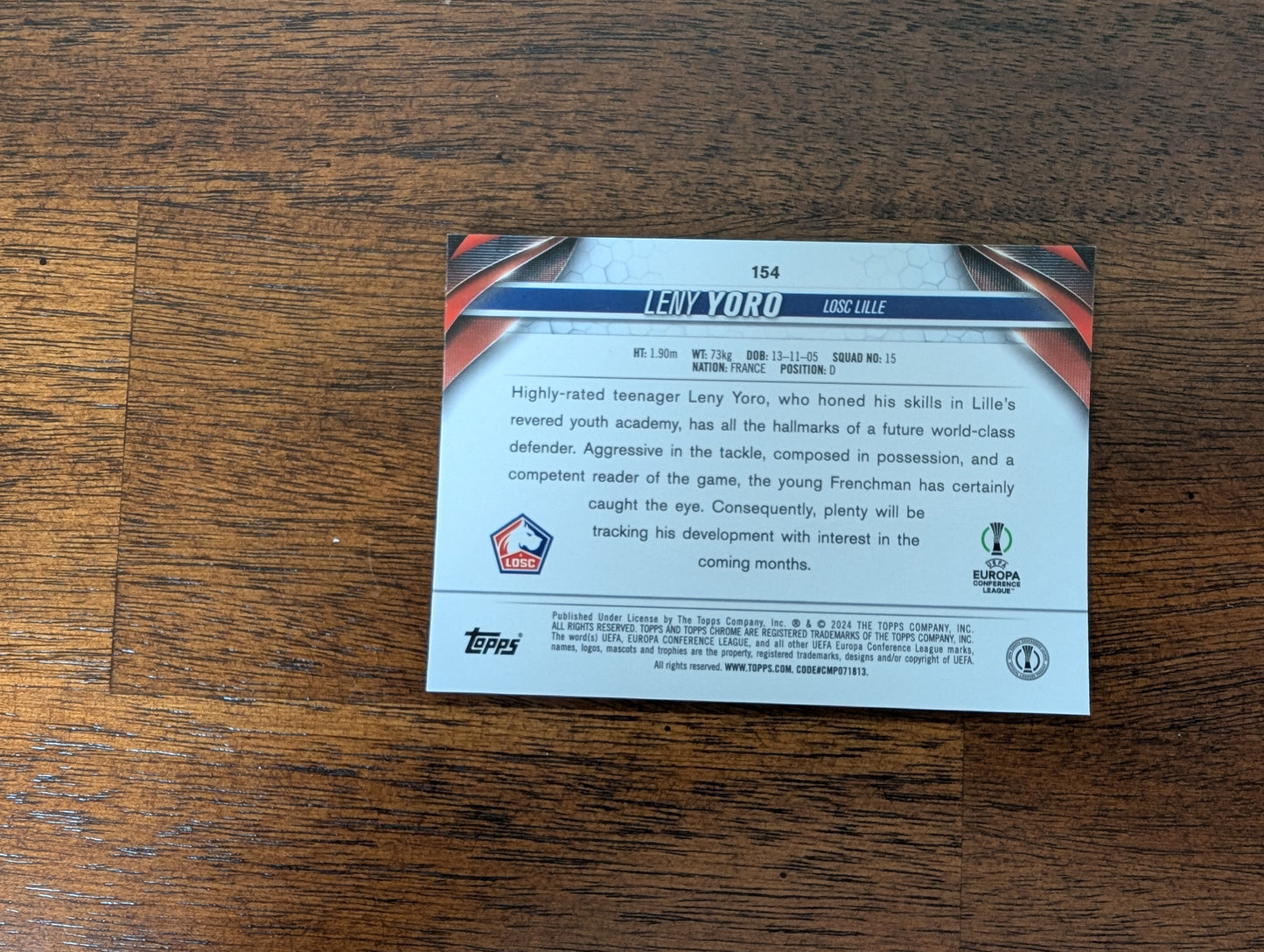Leny Yoro - LOSC Lille - Topps Chrome - #154 - Rookie